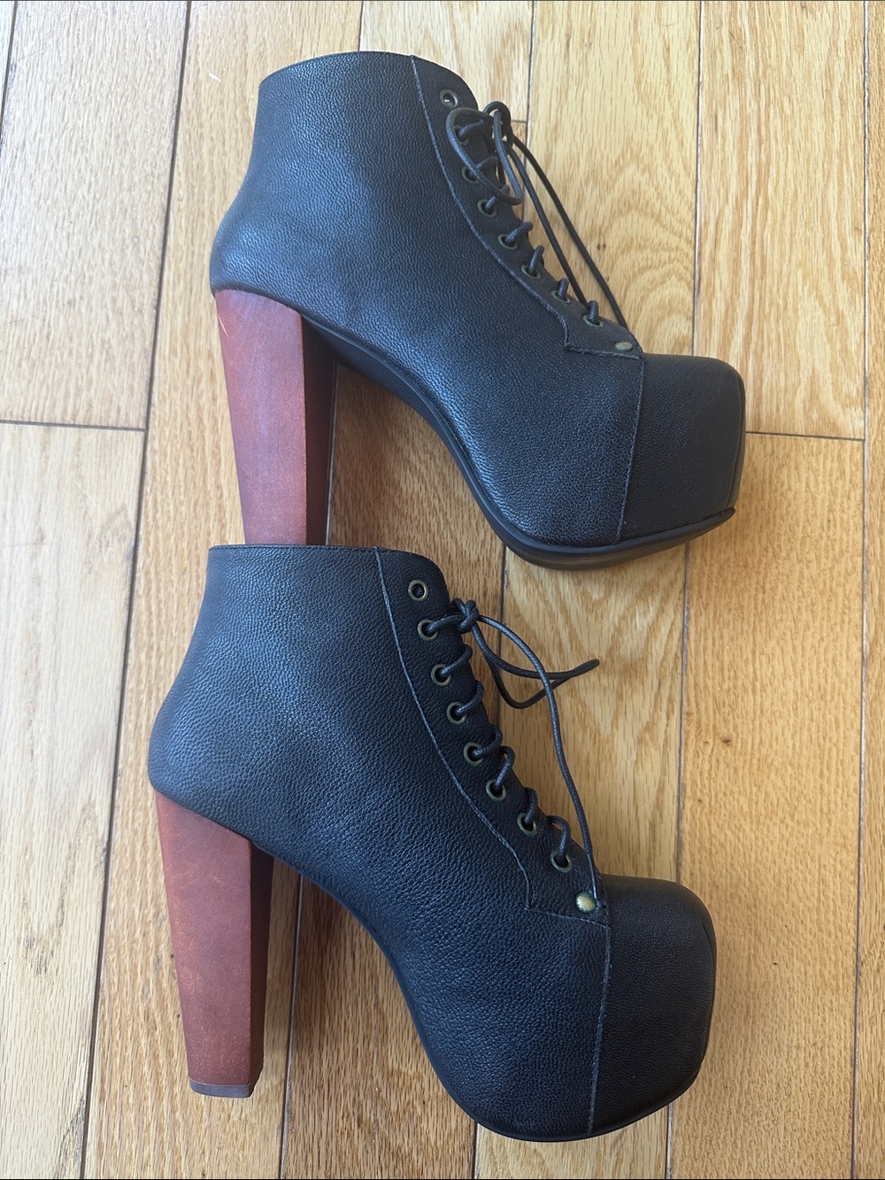 JEFFREY CAMPBELL LITA Boots Black Distressed Leather Size 6 - Picture 2 of 8